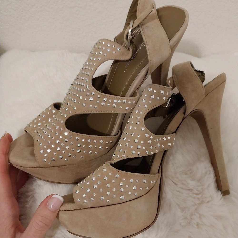 Rhinestone Tan Platinum Heels